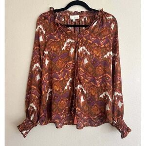 Pinch Ikat Print Blouse XS Ruffled Tassels Boho Paisley Print Y2K Coquette